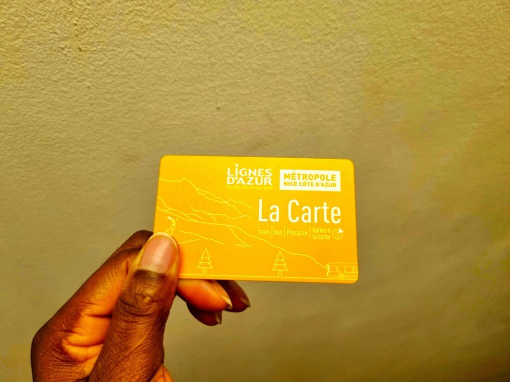 A Ligne d'Azur bus pass for a travel guide to the French Riviera.