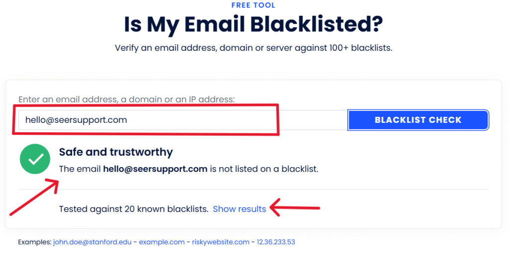 Mailmeteor's Email Blacklist checker to verify an email