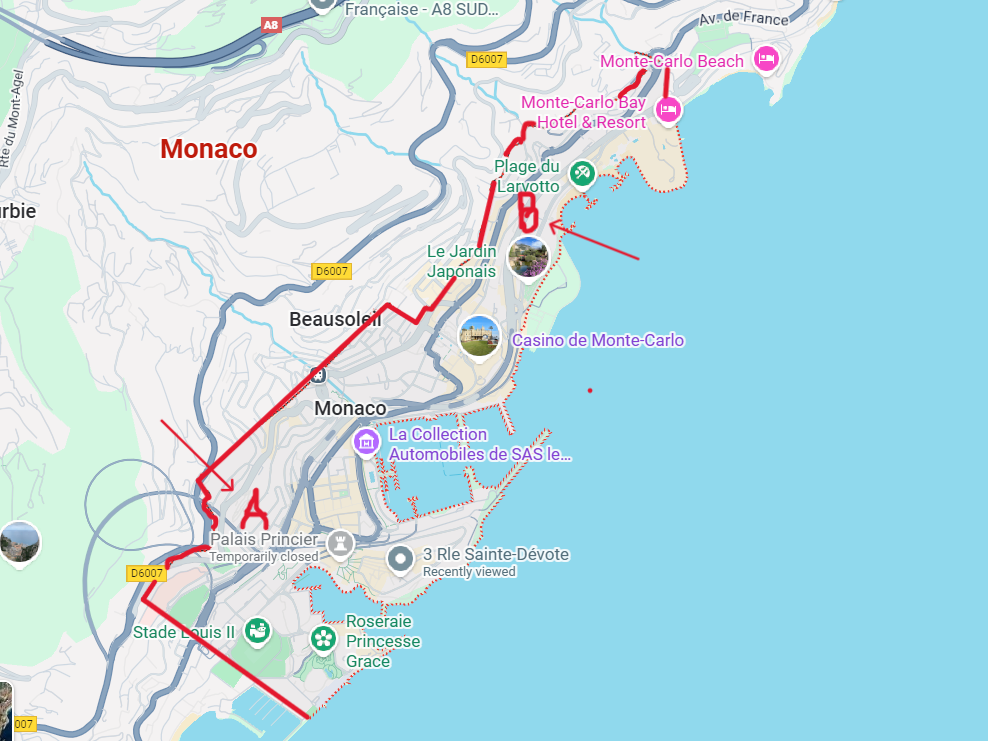 Map of Monaco showing how attractions to explore for a day trip guide to Monaco.