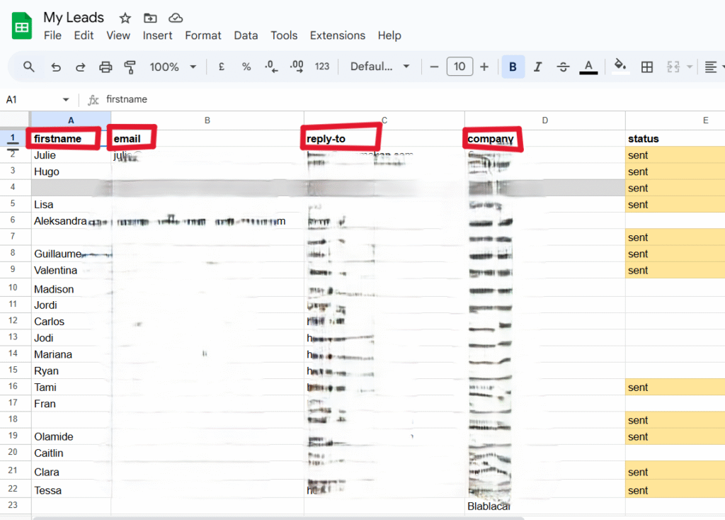 my personalised spreadsheet to show cold email tools for freelancers
