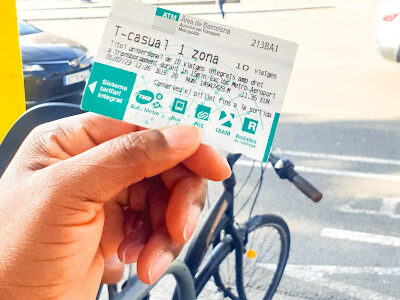 The T-Mobility ticket for a Barcelona Travel Guide and Itinerary.